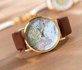 Vintage Style World Map Watch